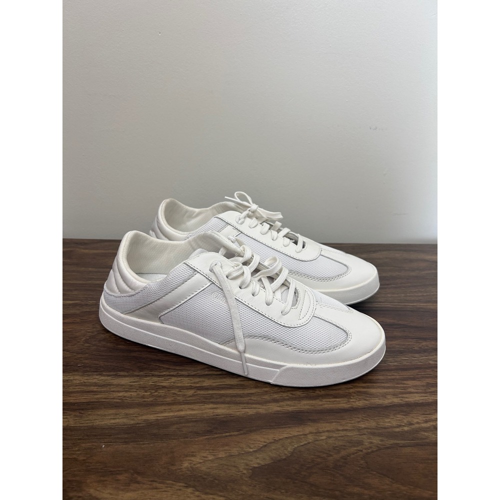 OluKai Haupu Hulu Womens 8.5 White Leather Mesh Sneakers 20525-WBWB